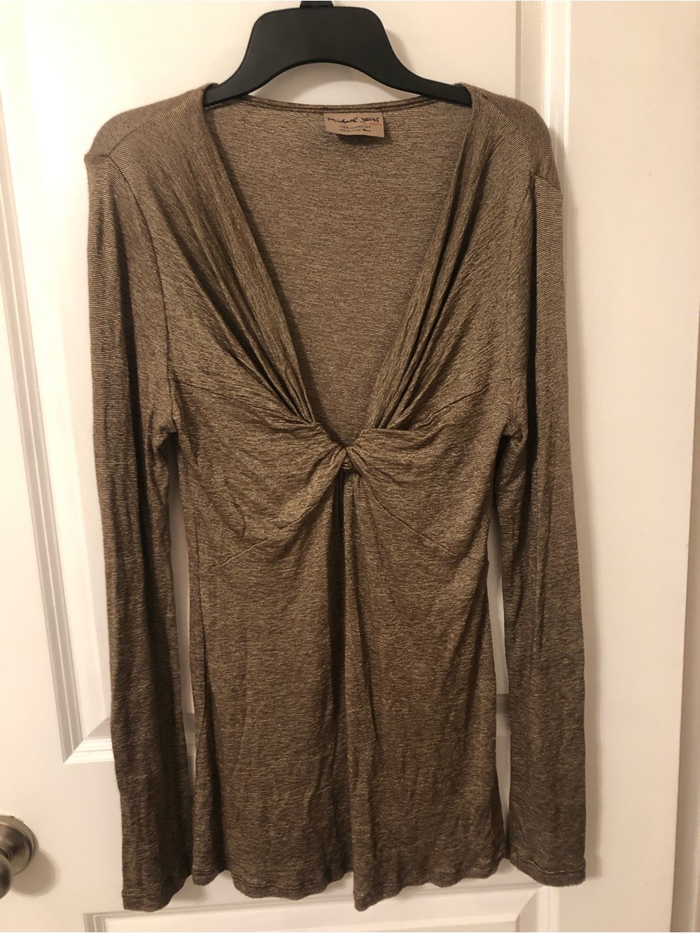 Michael Stars Long Sleeve Twist Front Top in Metallic Taupe